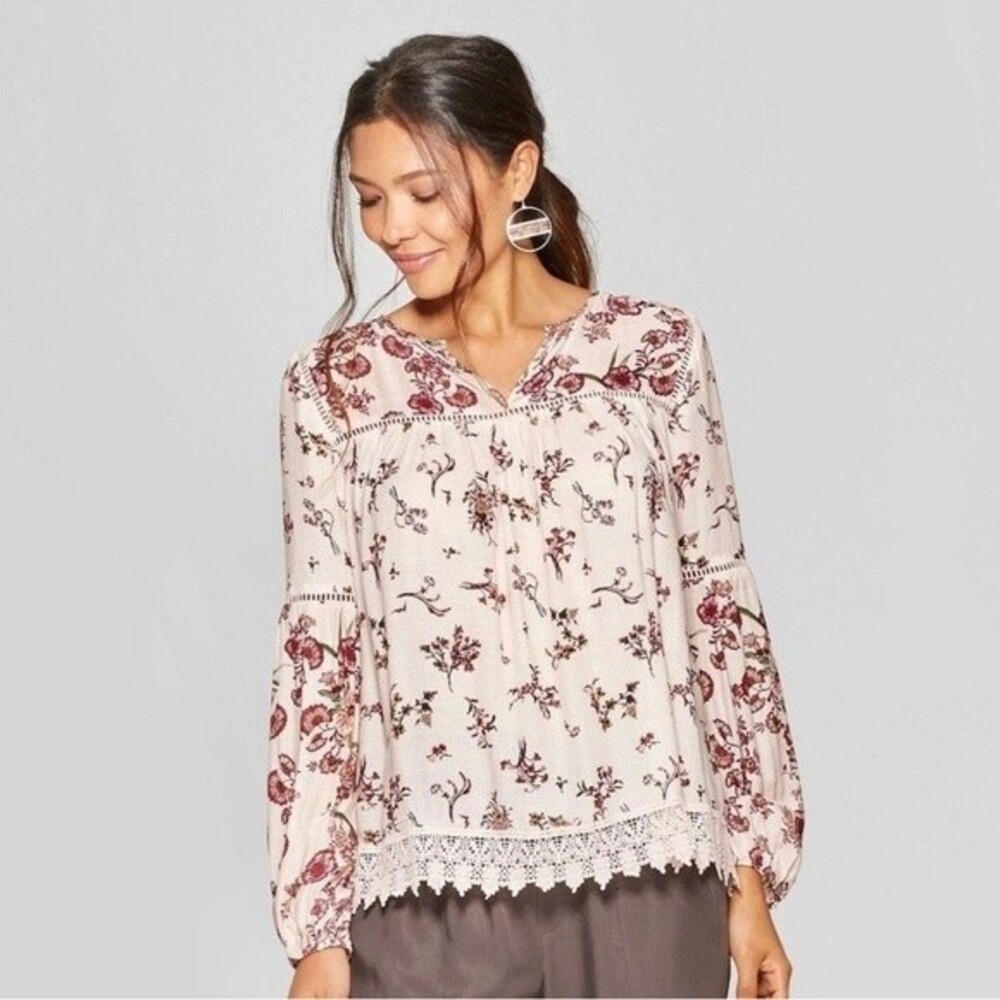 Knox Rose pink lace floral top size XS